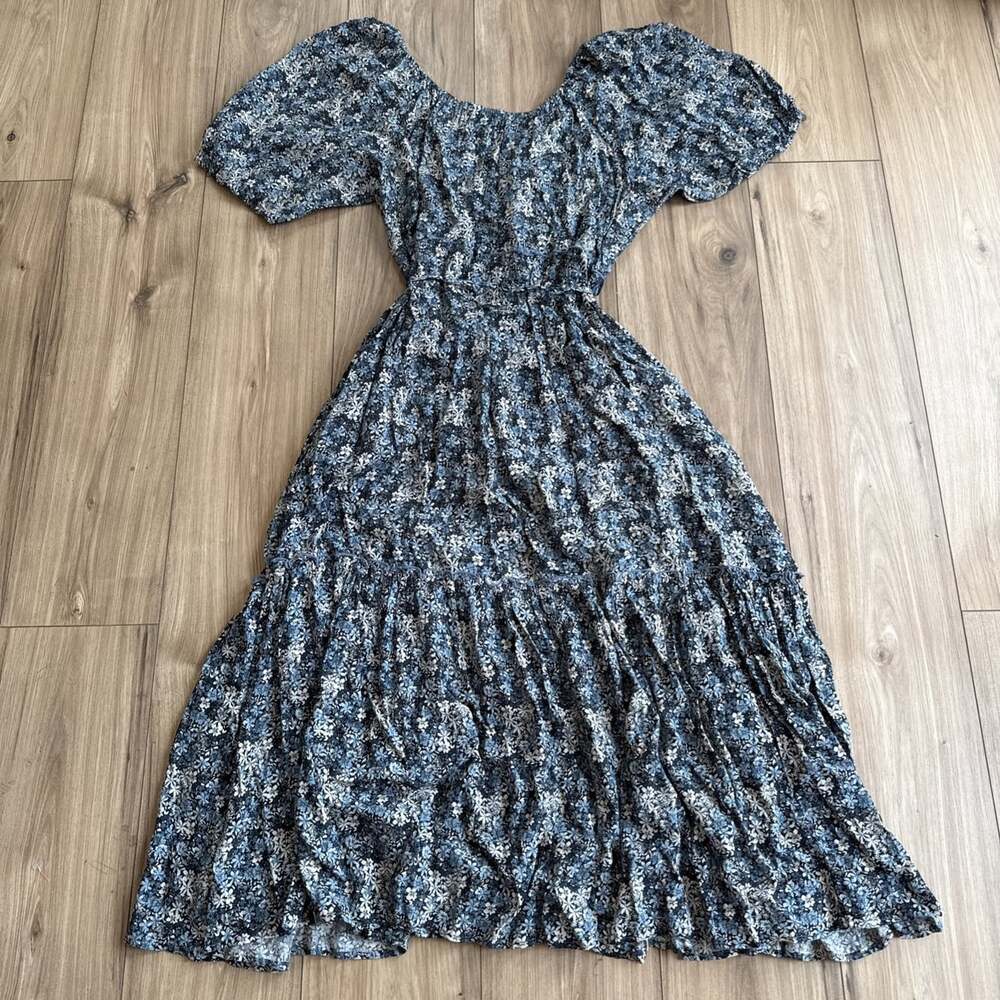 KAREN KANE Womens Size XL Blue Floral Puff Sleeve Scoop Neck Tiered Maxi Dress - Picture 8 of 8
